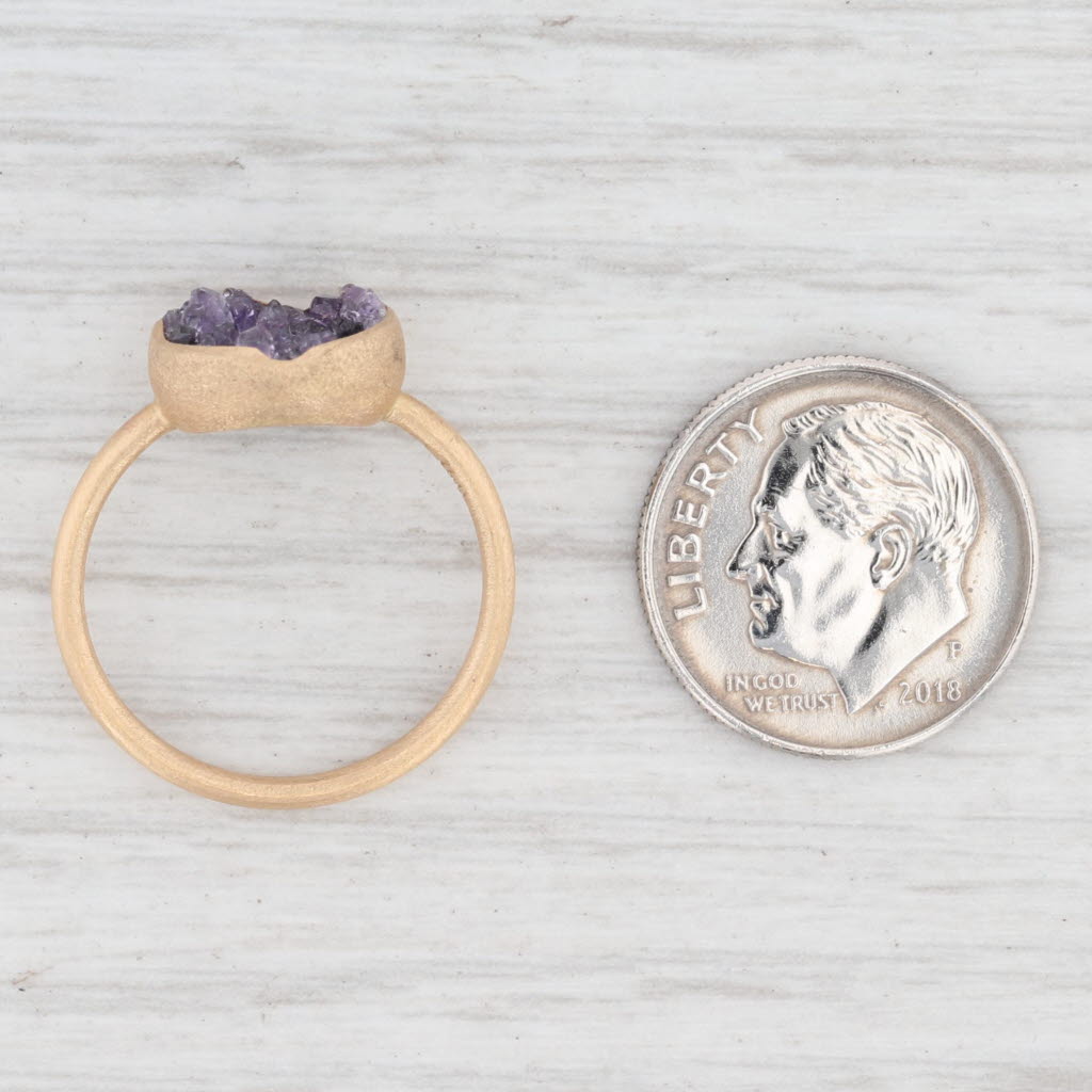 Light Gray New Nina Nguyen Amethyst Druzy Ring Brushed 18k Yellow Gold Size 7 Solitaire