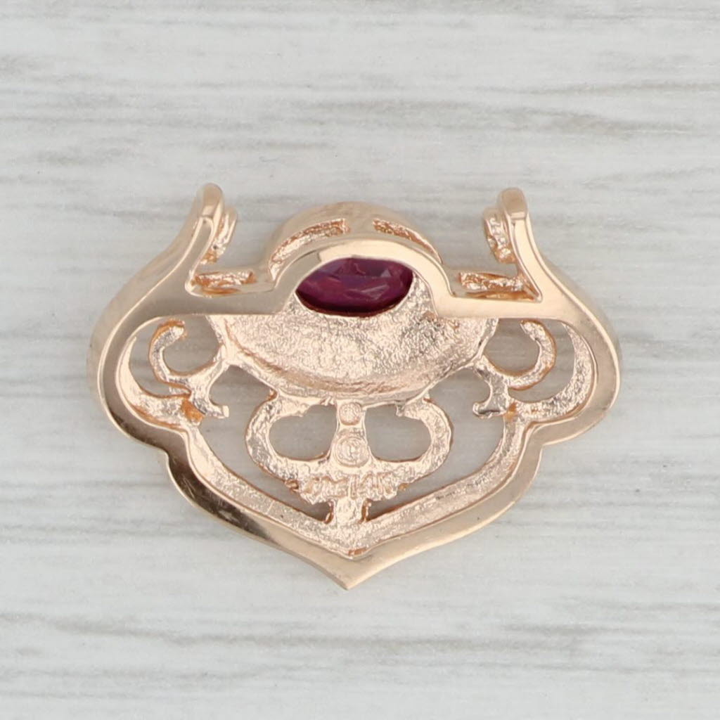 Gray 0.60ct Oval Garnet Solitaire Pearl Enhancer Pendant 14k Rose Gold Ornate