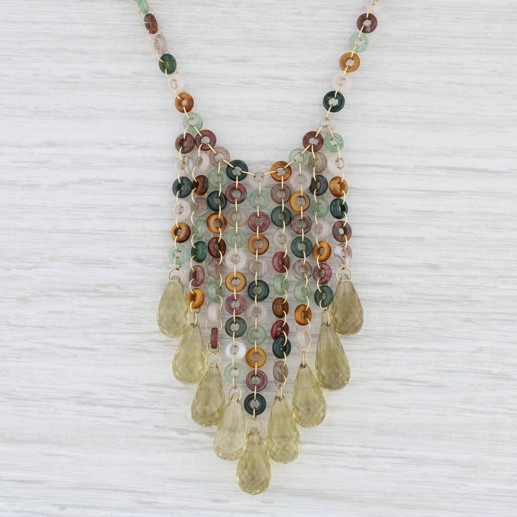 Light Gray Mallary Marks Multi Color Quartz Briolette Fringe Bead Necklace 18k Gold 18.5"