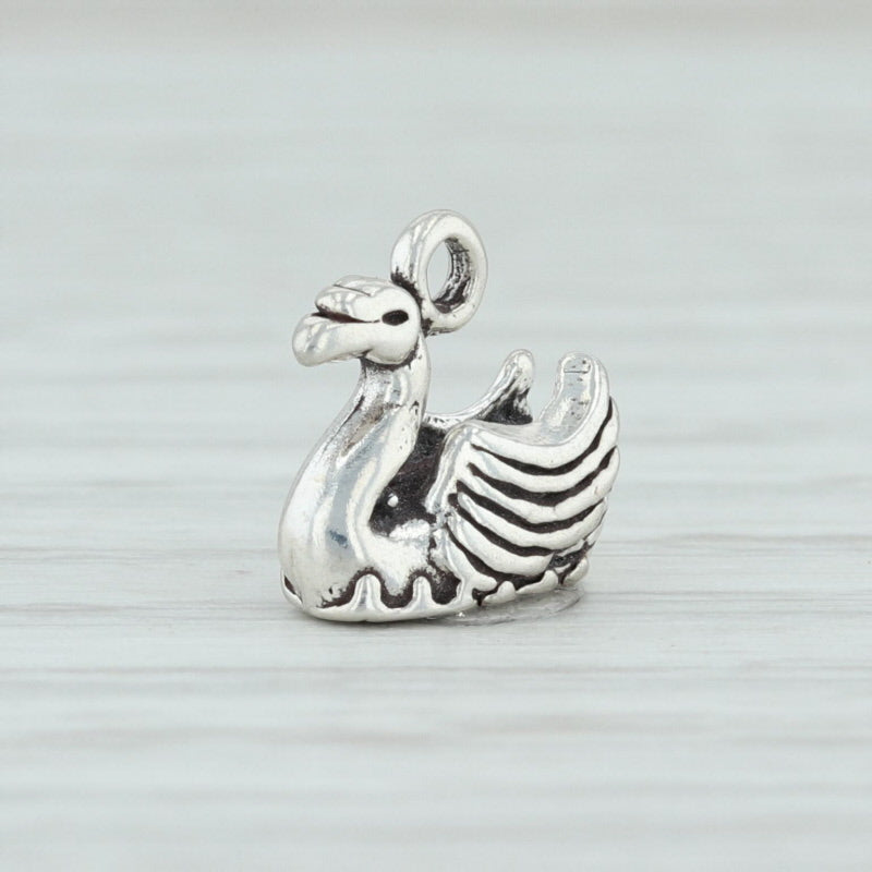 Light Gray 12 Days of Christmas Swan Swimming Sterling Silver 925 Holiday 3D