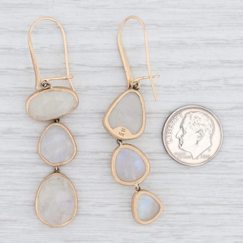Light Gray New Nina Nguyen Moonstone Dangle Earrings 14k Yellow Gold Pierced Hook Posts