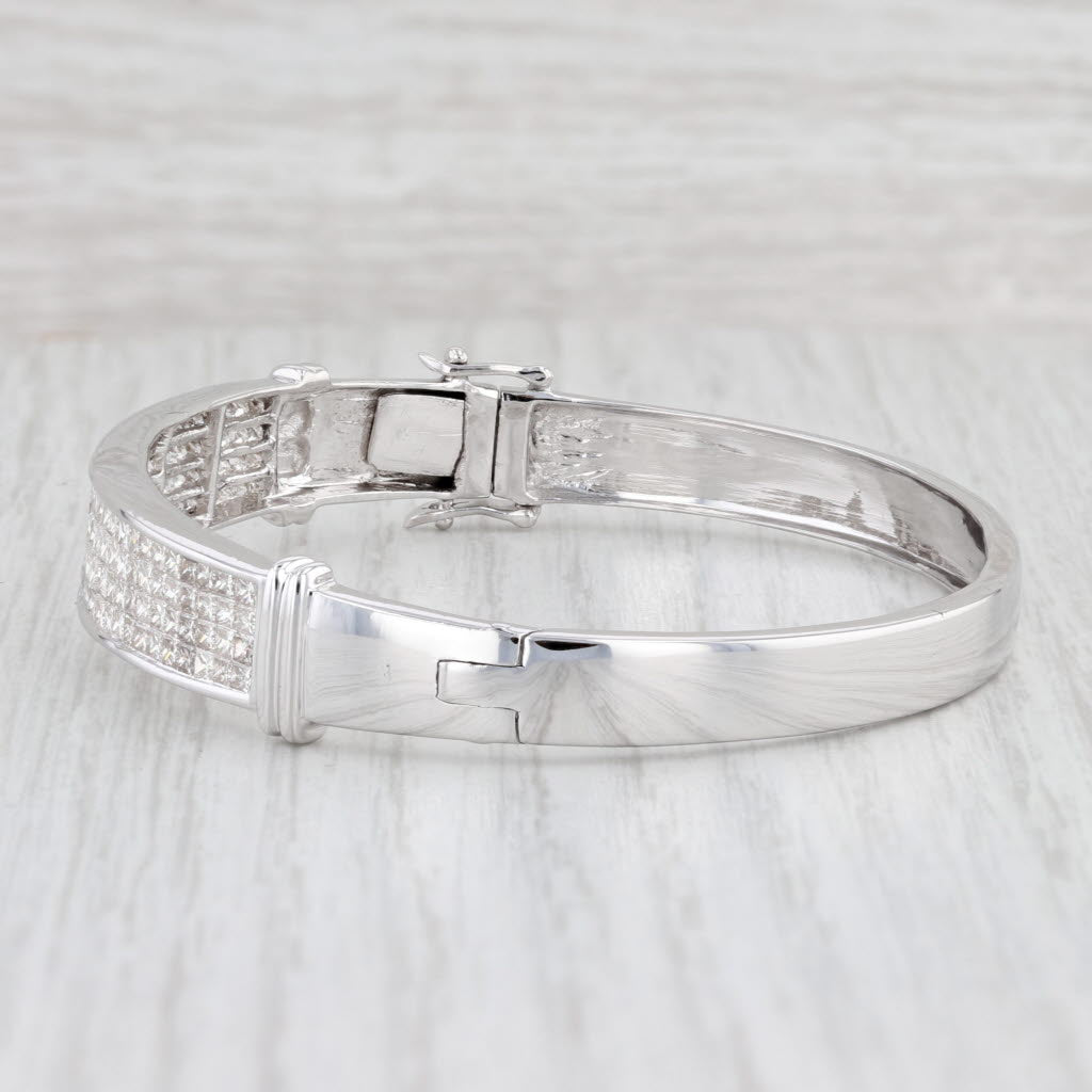 Light Gray 5.74ctw Princess Diamond Bangle Bracelet 14k White Gold 7" 9.5