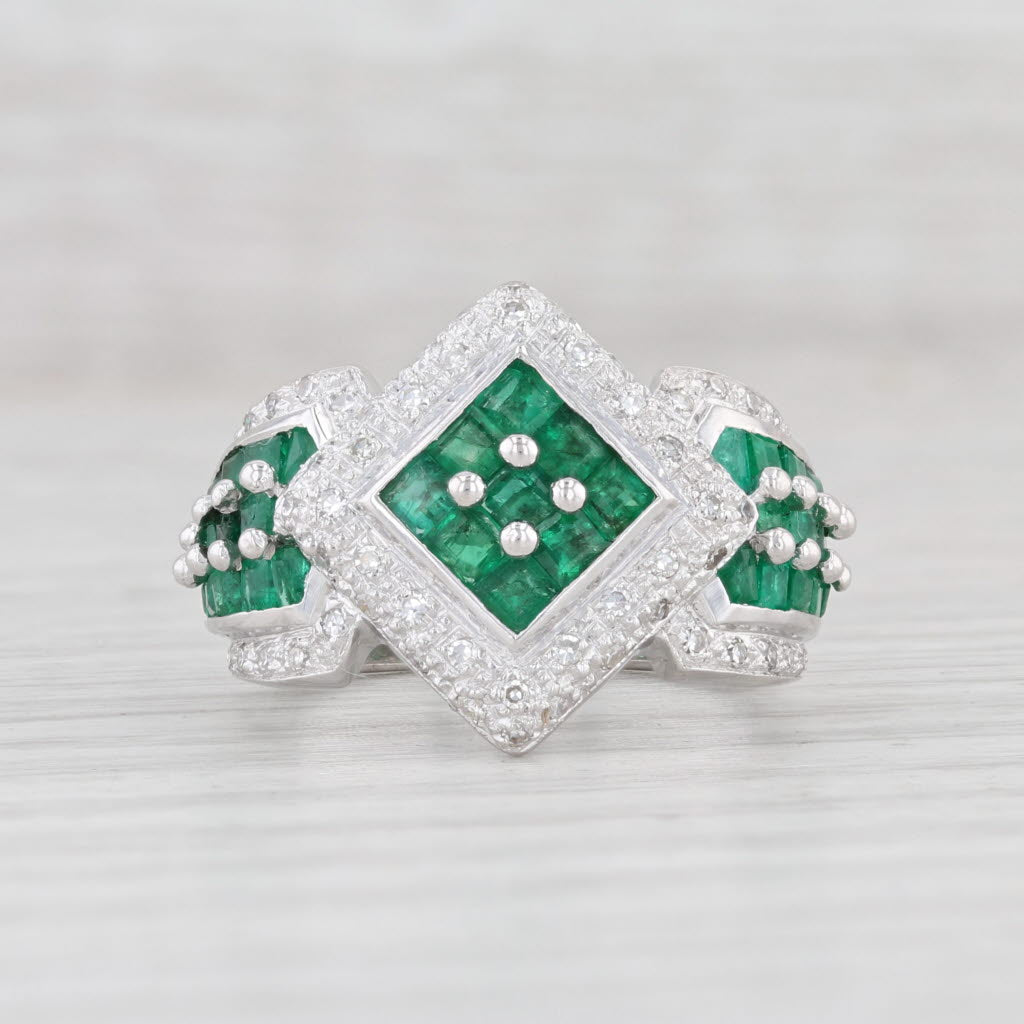 Light Gray 1.25ctw Emerald Diamond Halo Ring 14k White Gold Size 6.75 Cocktail
