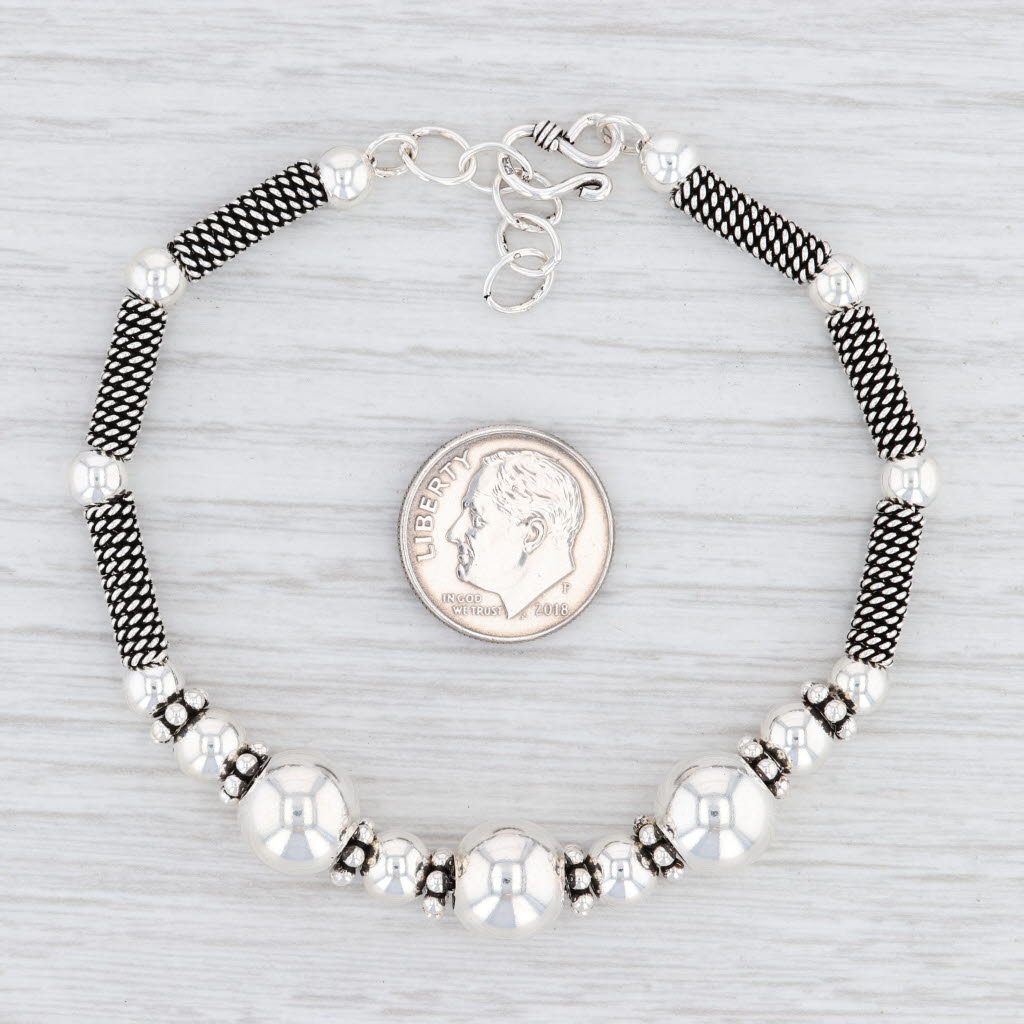Light Gray New Bead Statement Bracelet Sterling Silver Beaded Chain 7.25-8.25"