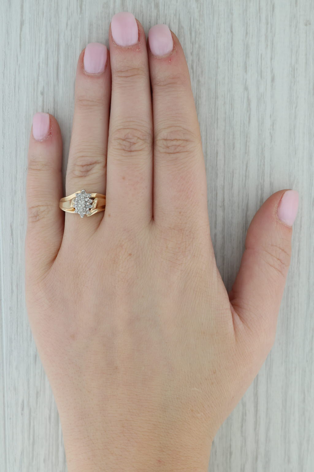 Dark Gray 0.16ctw Diamond Cluster Ring 10k Yellow Gold Size 7 Engagement