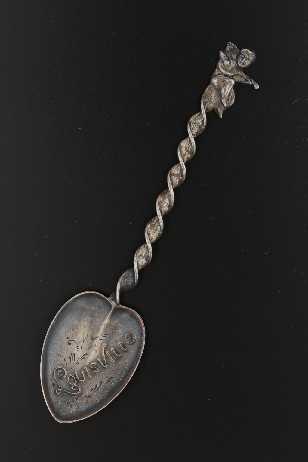 Black Louisville Kentucky Souvenir Spoon Sterling Silver Antique Figural Angel