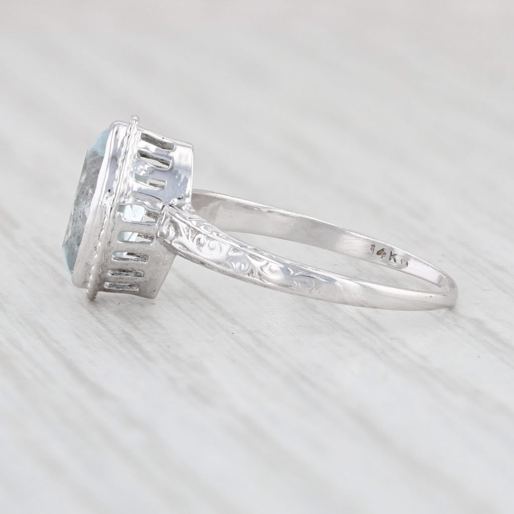 Light Gray 1.30ct Aquamarine Ring 14k White Gold Marquise Solitaire Size 5.25