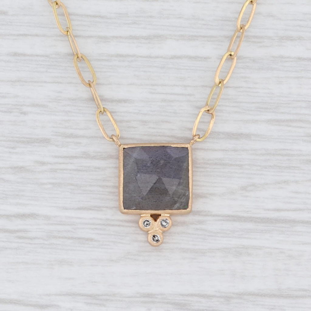 Light Gray New Nina Nguyen Ariana Pendant Necklace Druzy Quartz Diamond 18k Gold 17.5"