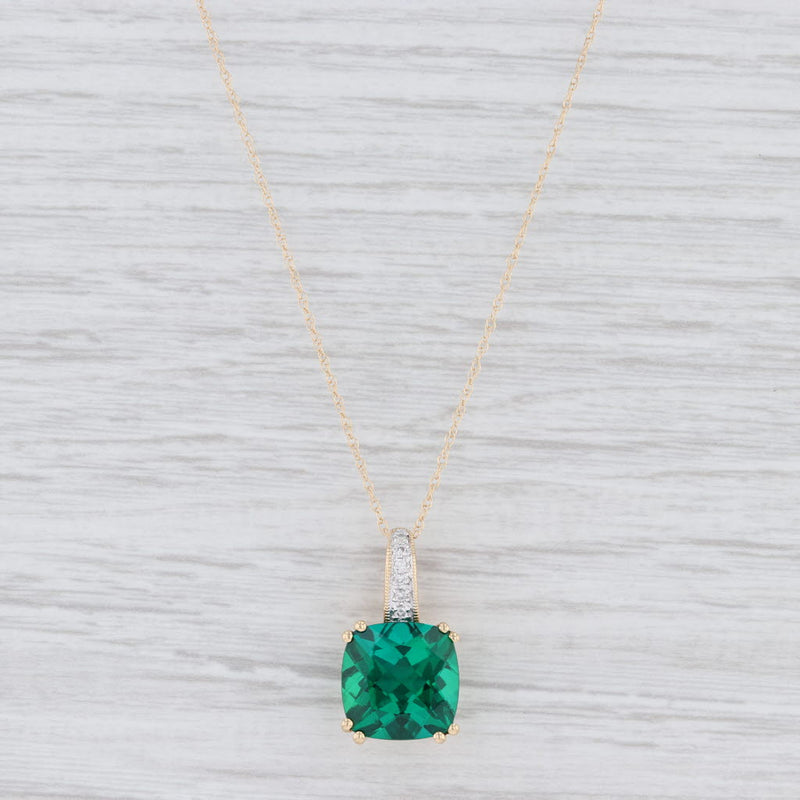 Light Gray New Synthetic Emerald Diamond Pendant Necklace 14k Yellow Gold 18"