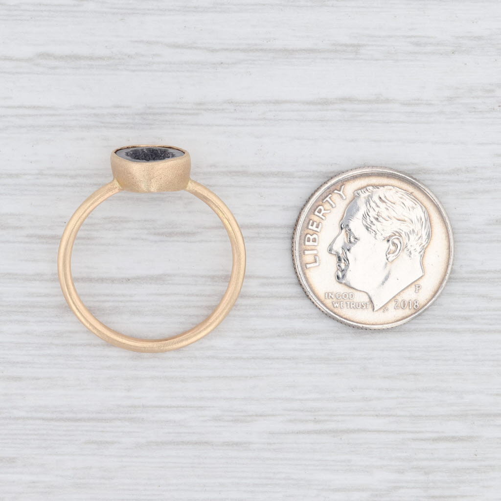 Light Gray New Nina Nguyen Druzy Quartz 18k Yellow Gold Size 7 Black Stone Teardrop