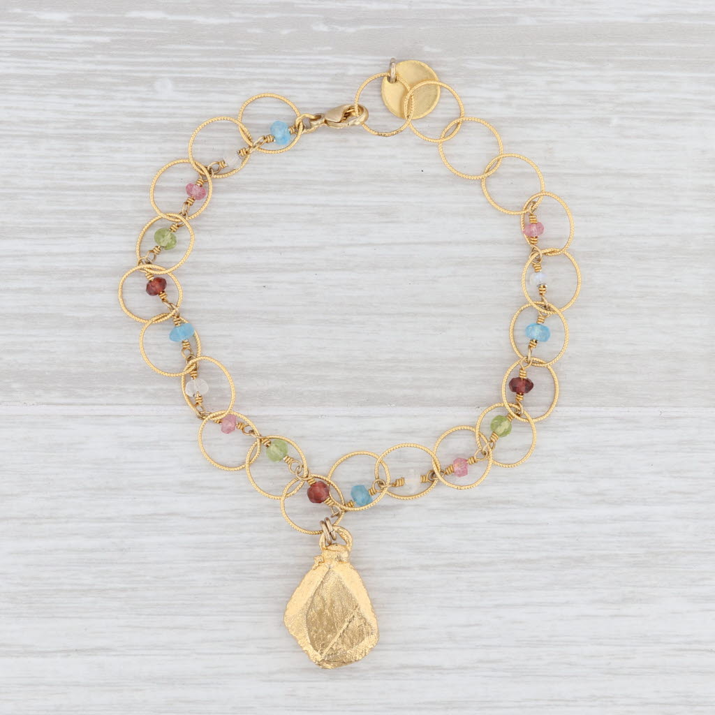 Light Gray New Nina Nguyen Gemstone Bead Druzy Quartz Charm Bracelet 7.5" Sterling