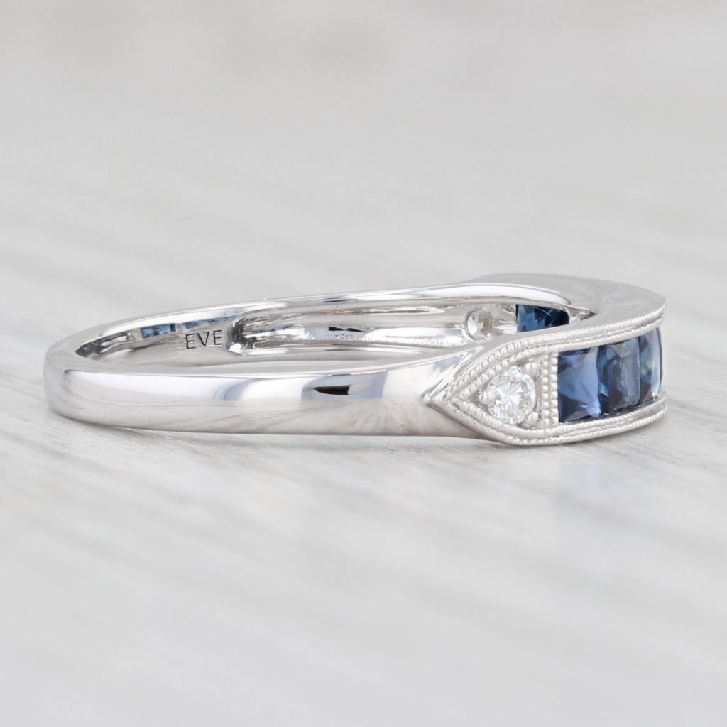 Light Gray New 0.81ctw Blue Sapphire Diamond Ring 14k White Gold Stackable Wedding Size 6.5