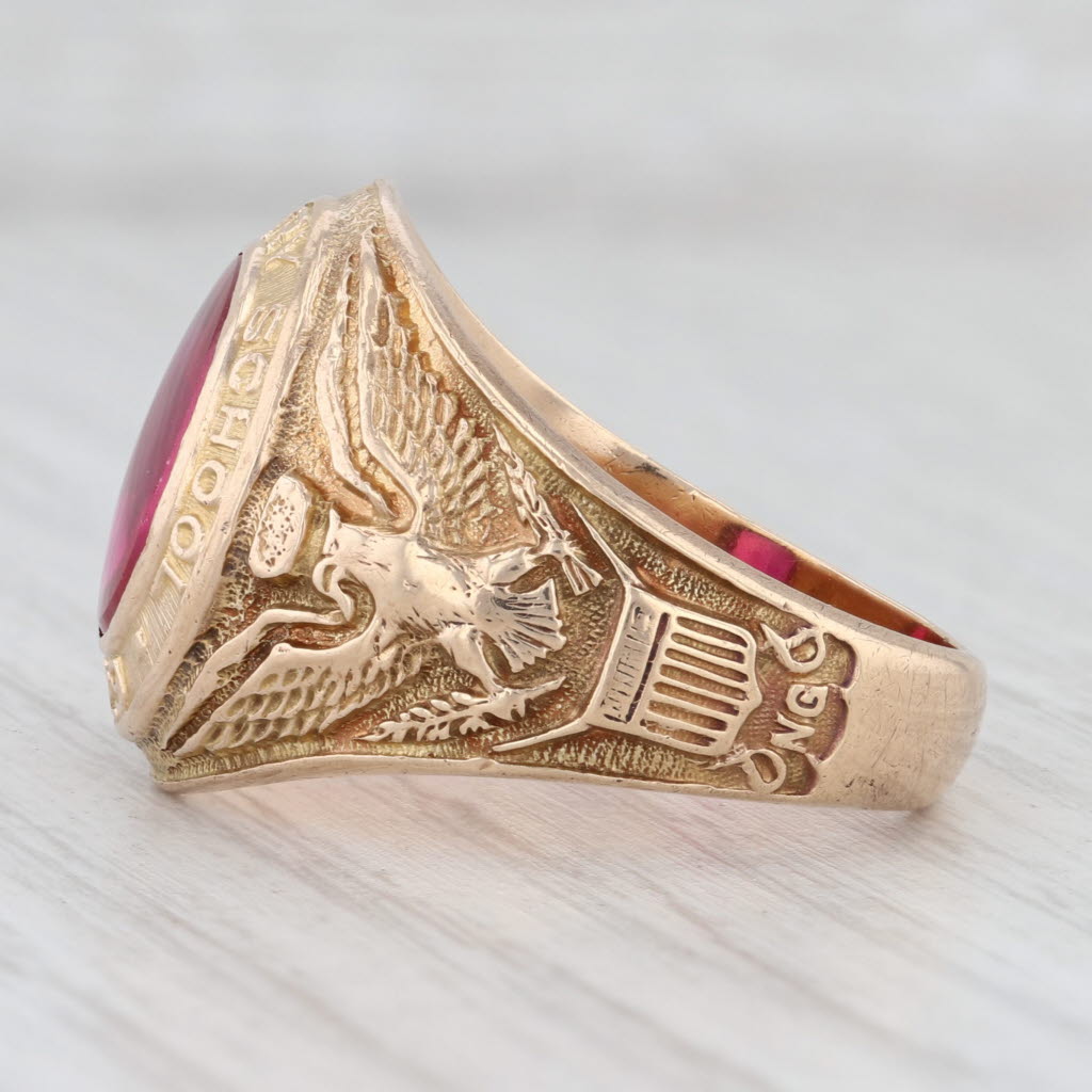 Light Gray The Infantry School Class 1929 Ring 10k Gold Synthetic Ruby Eagle Crest Sz 10.25