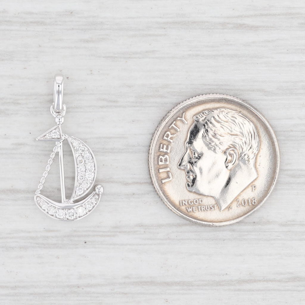 Light Gray New Diamond Sailboat Pendant 14k White Gold Nautical Charm