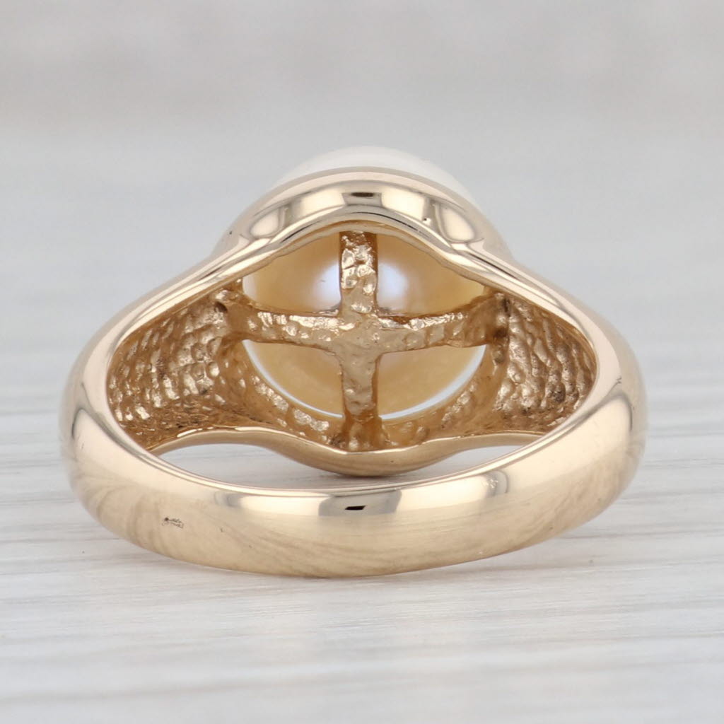 Gray Cultured Pearl Solitaire Ring 14k Yellow Gold Size 7