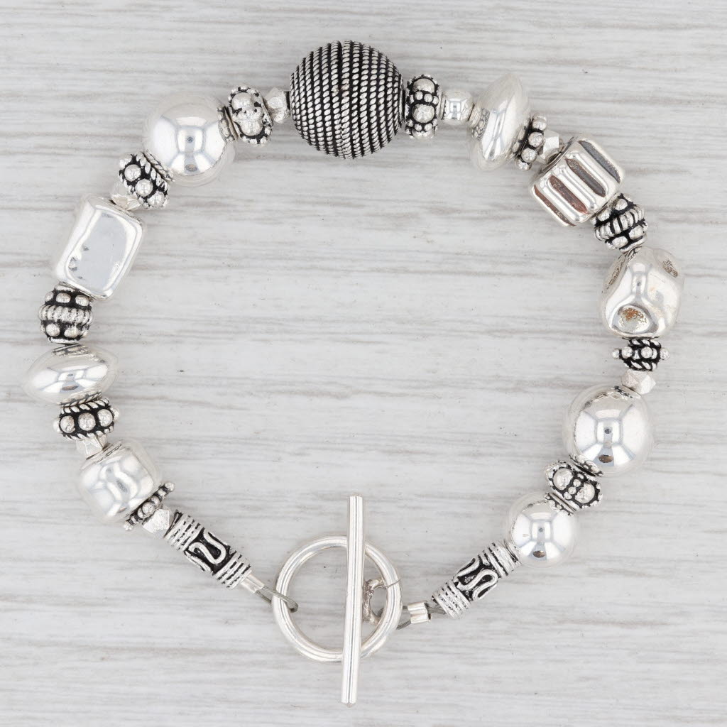 Light Gray New Bead Statement Bracelet Sterling Silver Wire Strand Toggle Clasp 6.75"