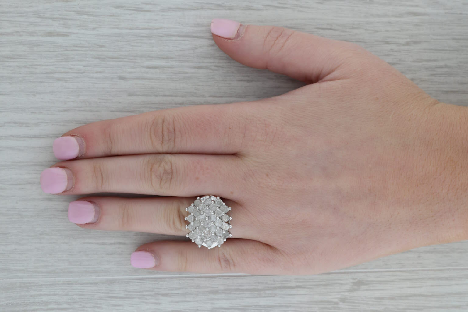 Dark Gray 3.25ctw Diamond Cluster Ring 10k 9k White Gold Size 5.25 Cocktail