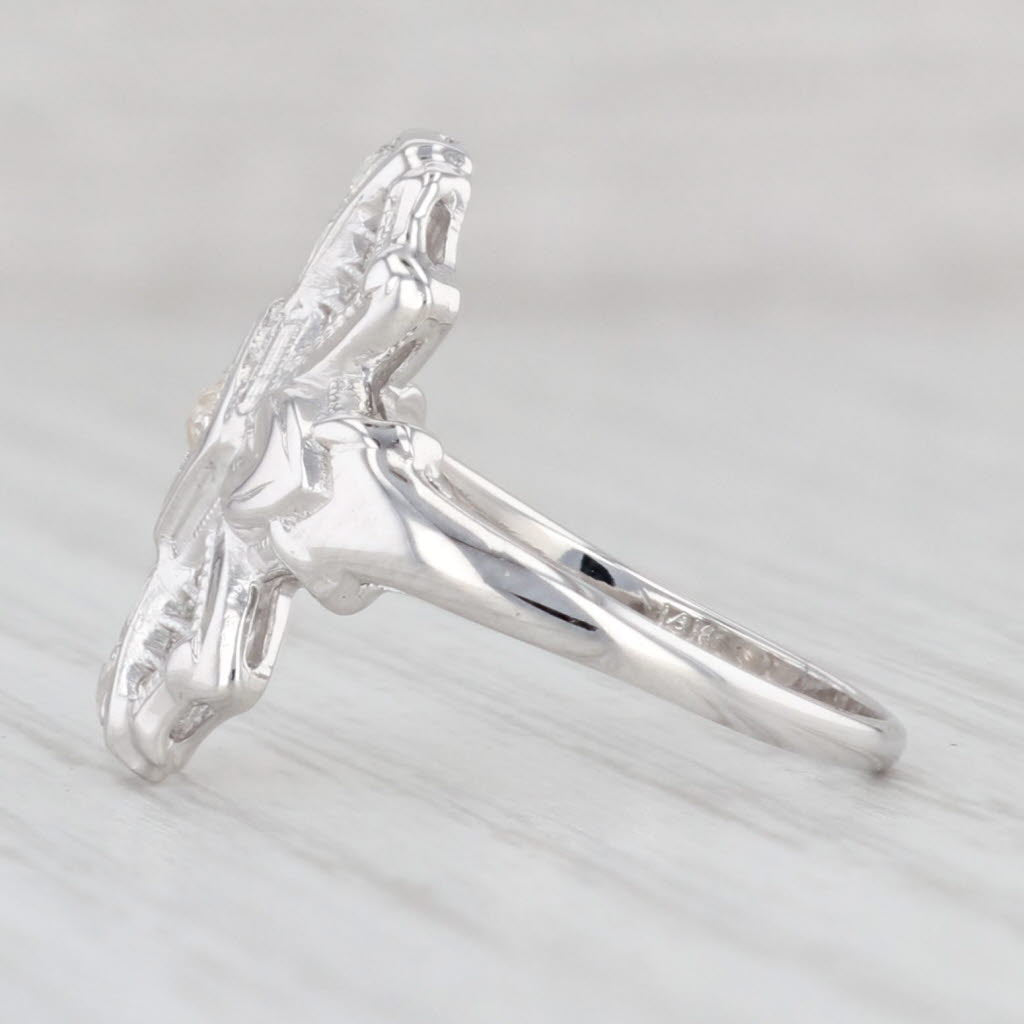 Light Gray Art Deco Diamond Ring 14k White Gold Size 5.75 Filigree Openwork