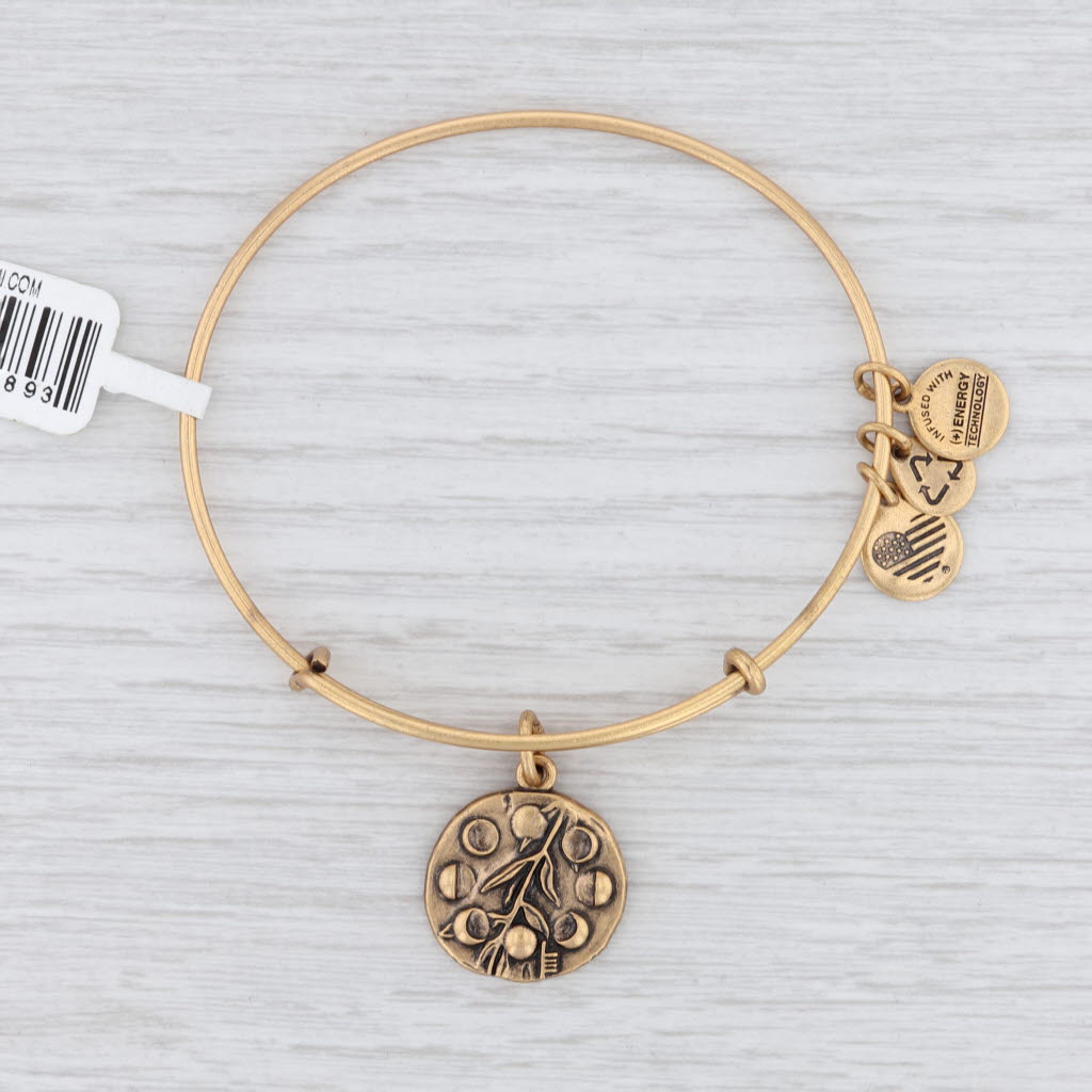Light Gray New Alex and Ani Wilow Flower Bangle Charm Bracelet Rafaelian Gold Expandable