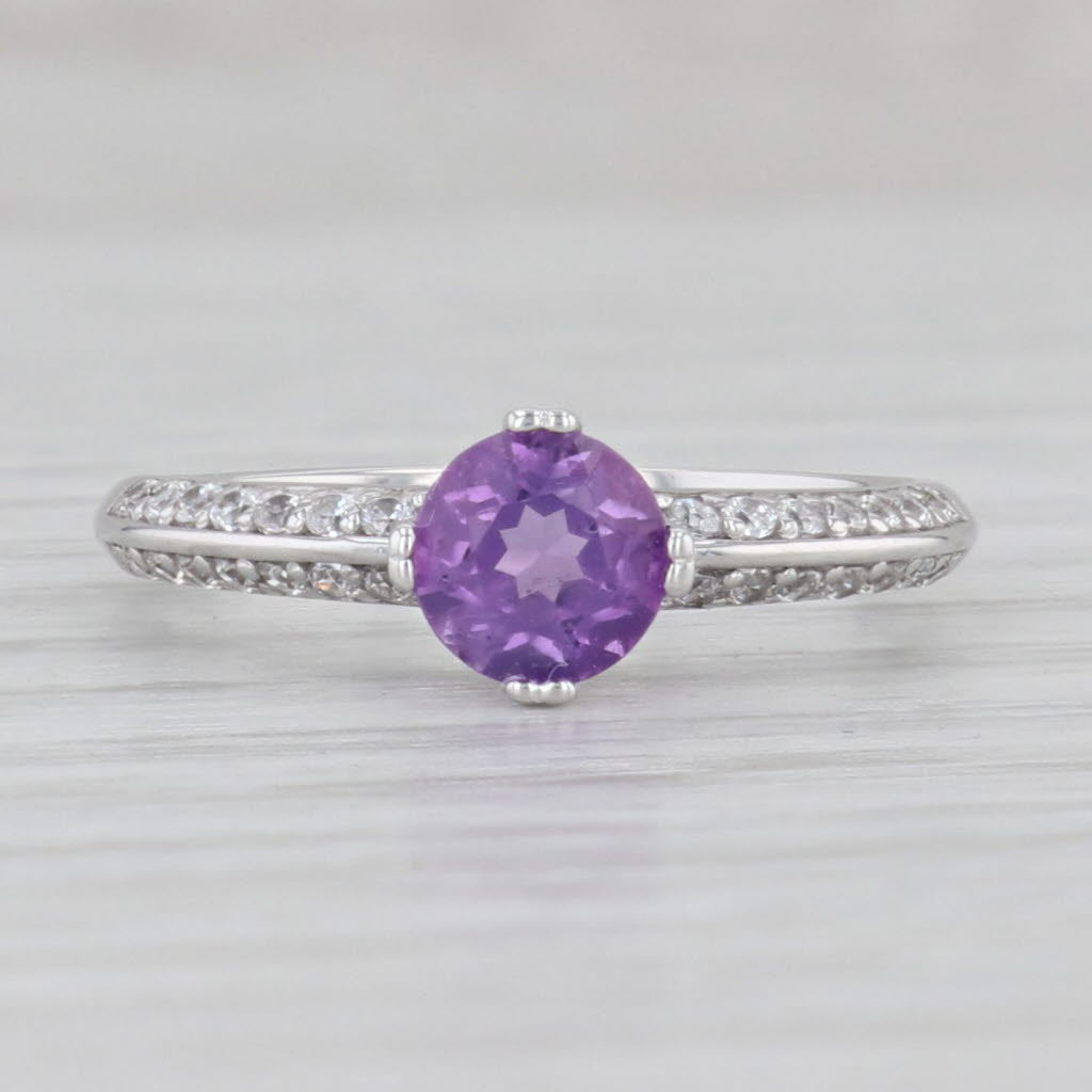 Light Gray 0.84ctw Amethyst Cubic Zirconia Ring 14k Gold Engagement February Birthstone