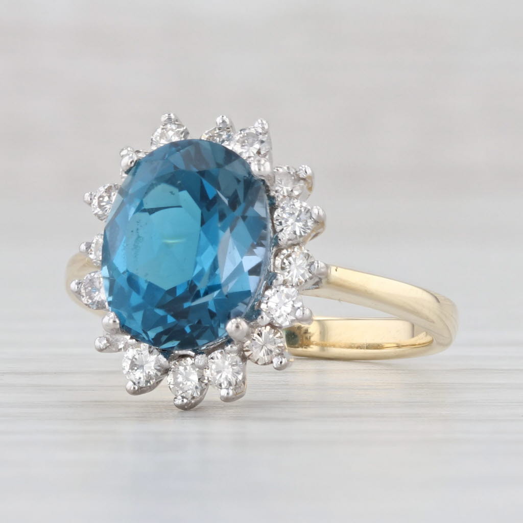 Light Gray 4.23ctw London Blue Topaz Diamond Halo Ring 14k Yellow Gold Size 6.25