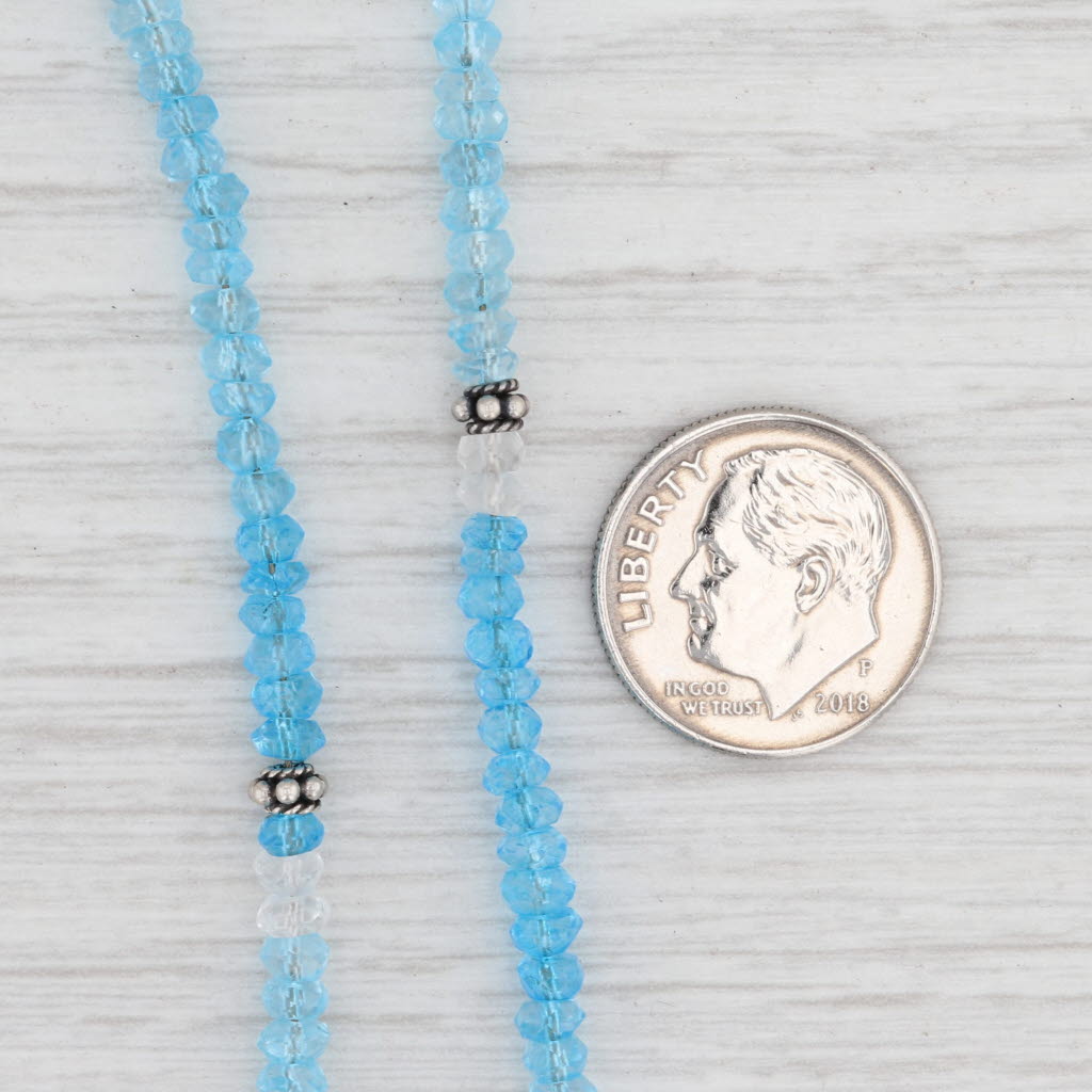 Light Gray New Nina Nguyen Blue Topaz Bead Necklace Sterling Silver 32-36.5" Adjustable
