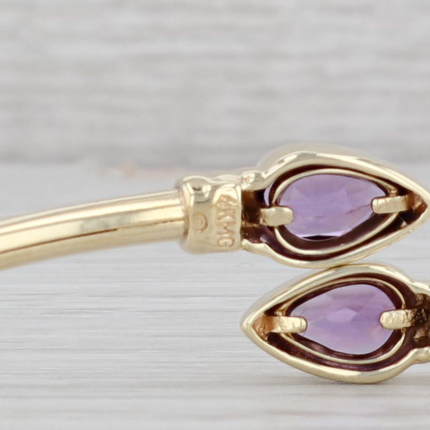 Gray 1.10ctw Pear Amethyst Bypass Bangle Bracelet 14k Yellow Gold 6.75"