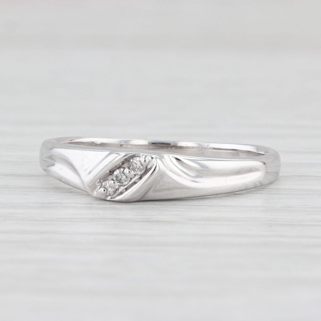 Light Gray Diamond Accented Wedding Band 10k White Gold Stackable Ring
