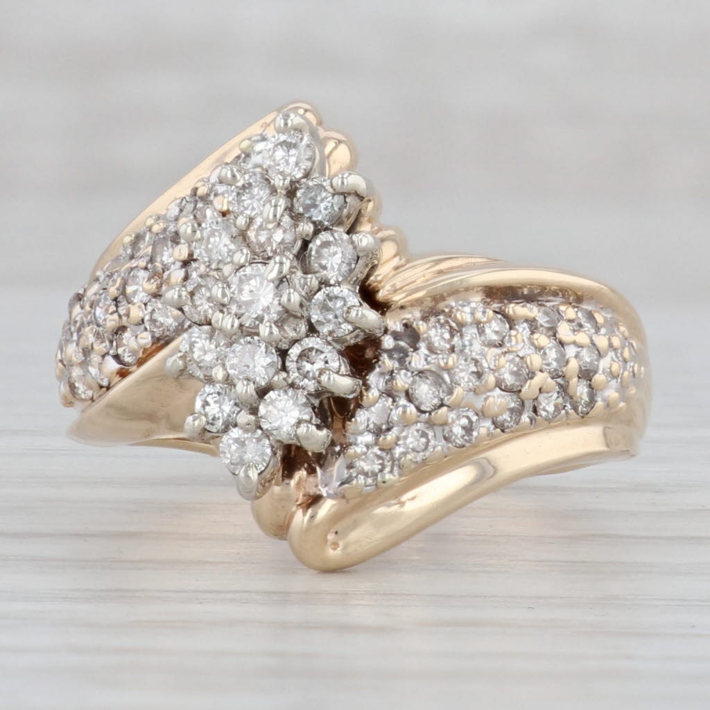 Gray 1ctw Diamond Cluster Bypass Ring 10k Yellow Gold Size 9 Cocktail