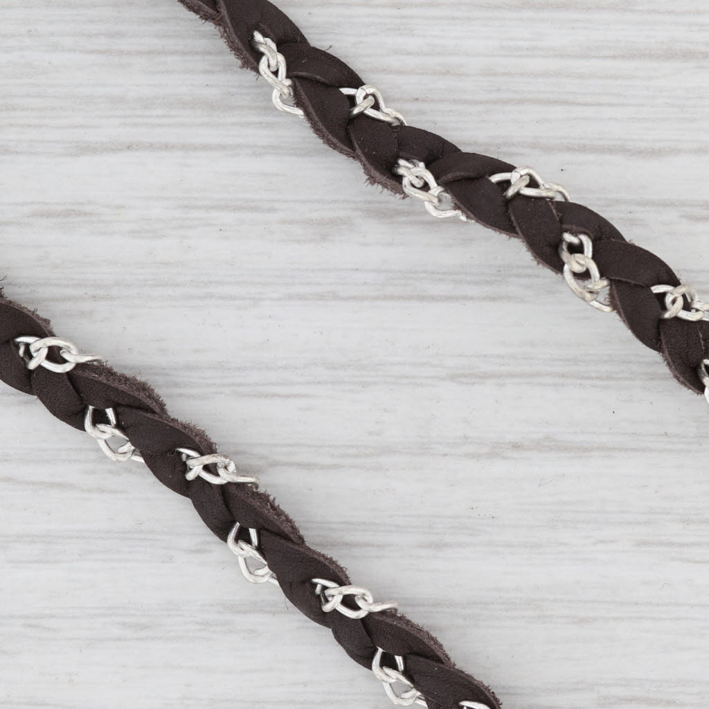 Light Gray New Nina Nguyen Cordelia Necklace Druzy Quartz Woven Dark Brown Leather Tags