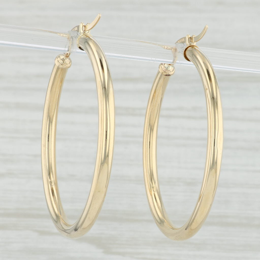 Light Gray New Round Hoop Earrings 14k Yellow Gold 3 x 37mm Pierced Hoops