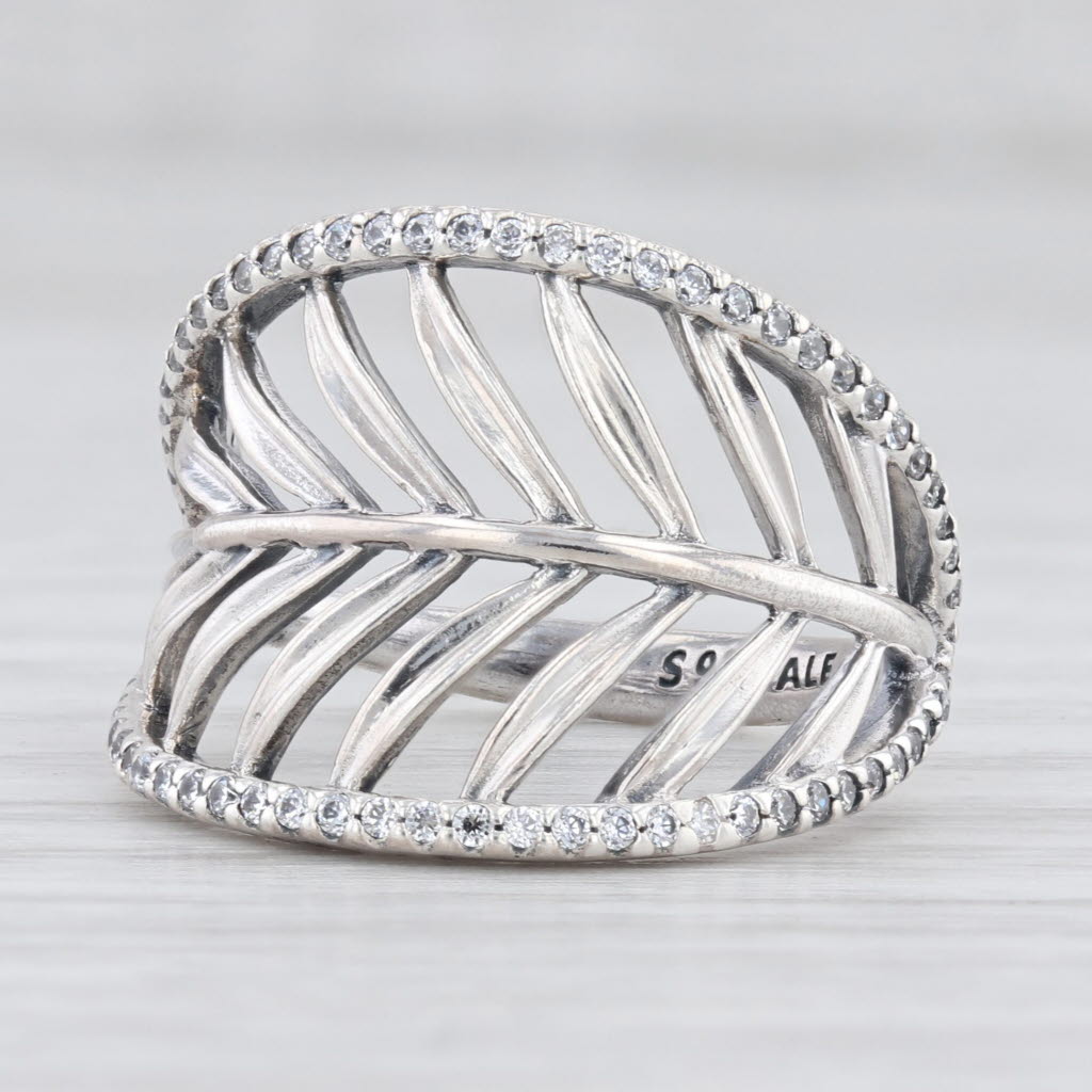 Light Gray New Authentic Pandora Tropical Palm Leaf Ring Sterling Silver 190952CZ Size 50 5