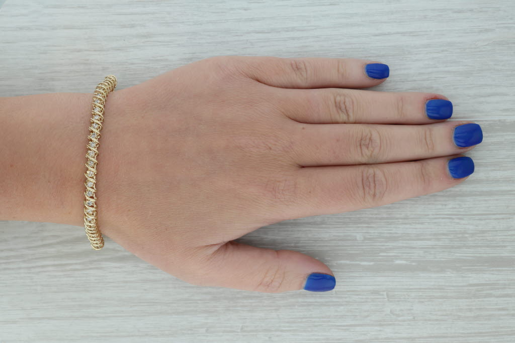 Dark Gray 1.50ctw Diamond Tennis Bracelet 14k Yellow Gold 7" 5.5mm