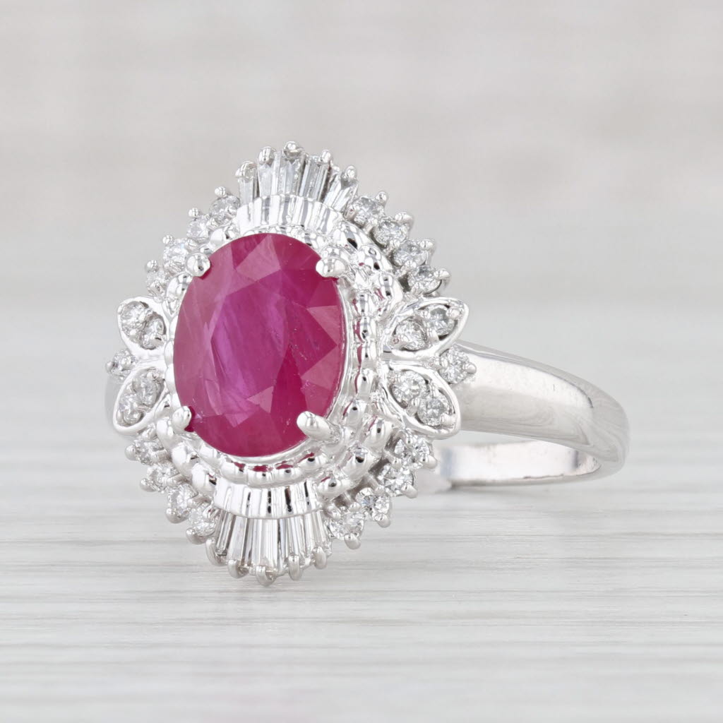 Light Gray 2.47ctw Oval Ruby Diamond Halo Ring 14k White Gold Size 8.75