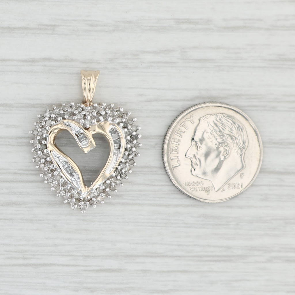 Light Gray 0.36ctw Diamond Cluster Open Heart Pendant 10k Yellow White Gold