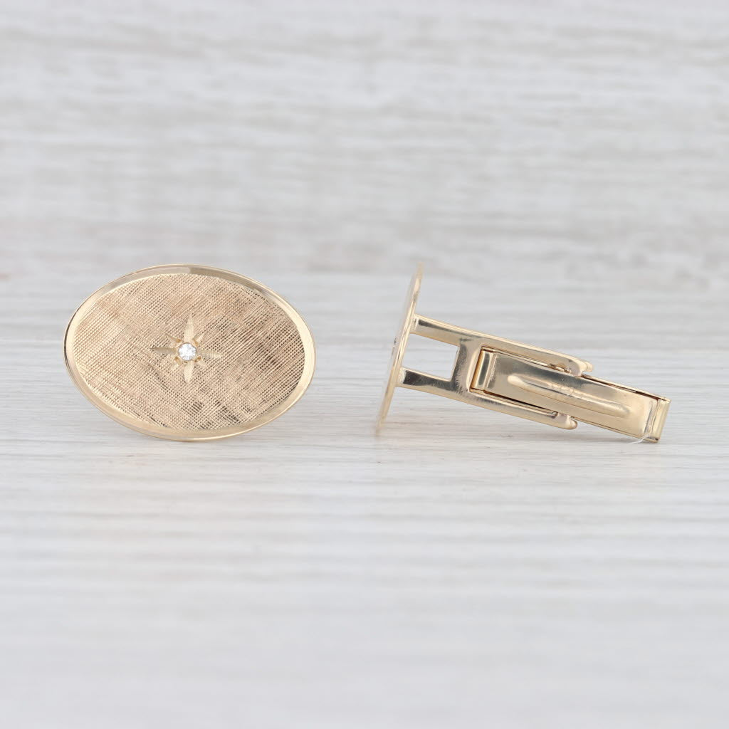 Light Gray Diamond Starburst Cufflinks 14k Yellow Gold Vintage Suit Accessories
