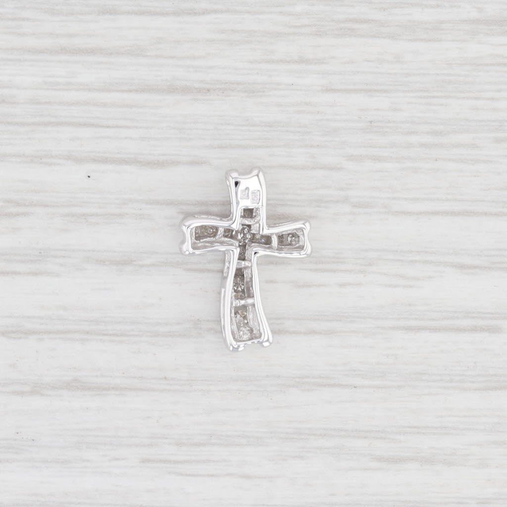 Light Gray 0.15ctw Diamond Cross Pendant 10k White Gold Floating Religious Jewelry