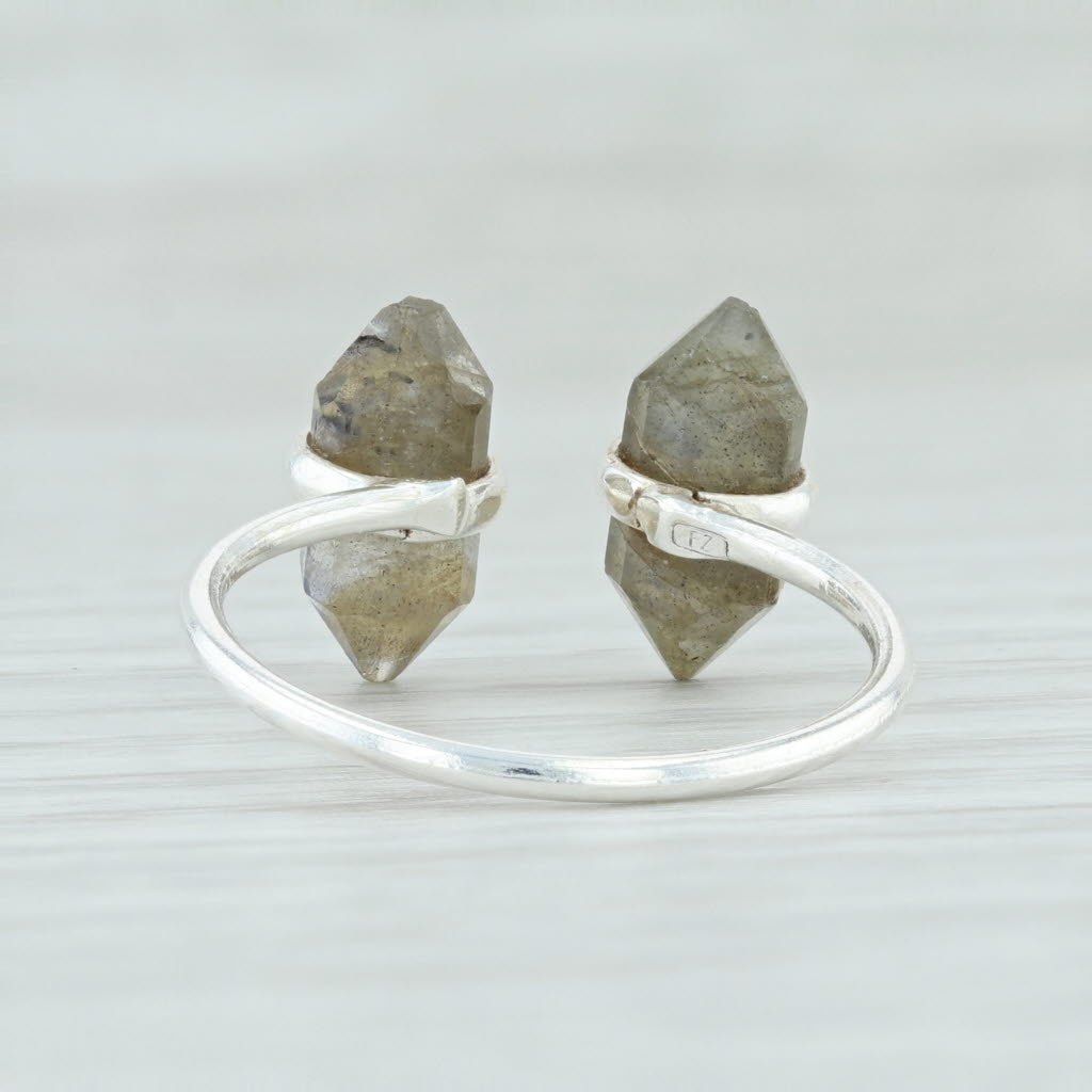 Light Gray New Gray Labradorite Ring Sterling Silver Adjustable Size Handmade