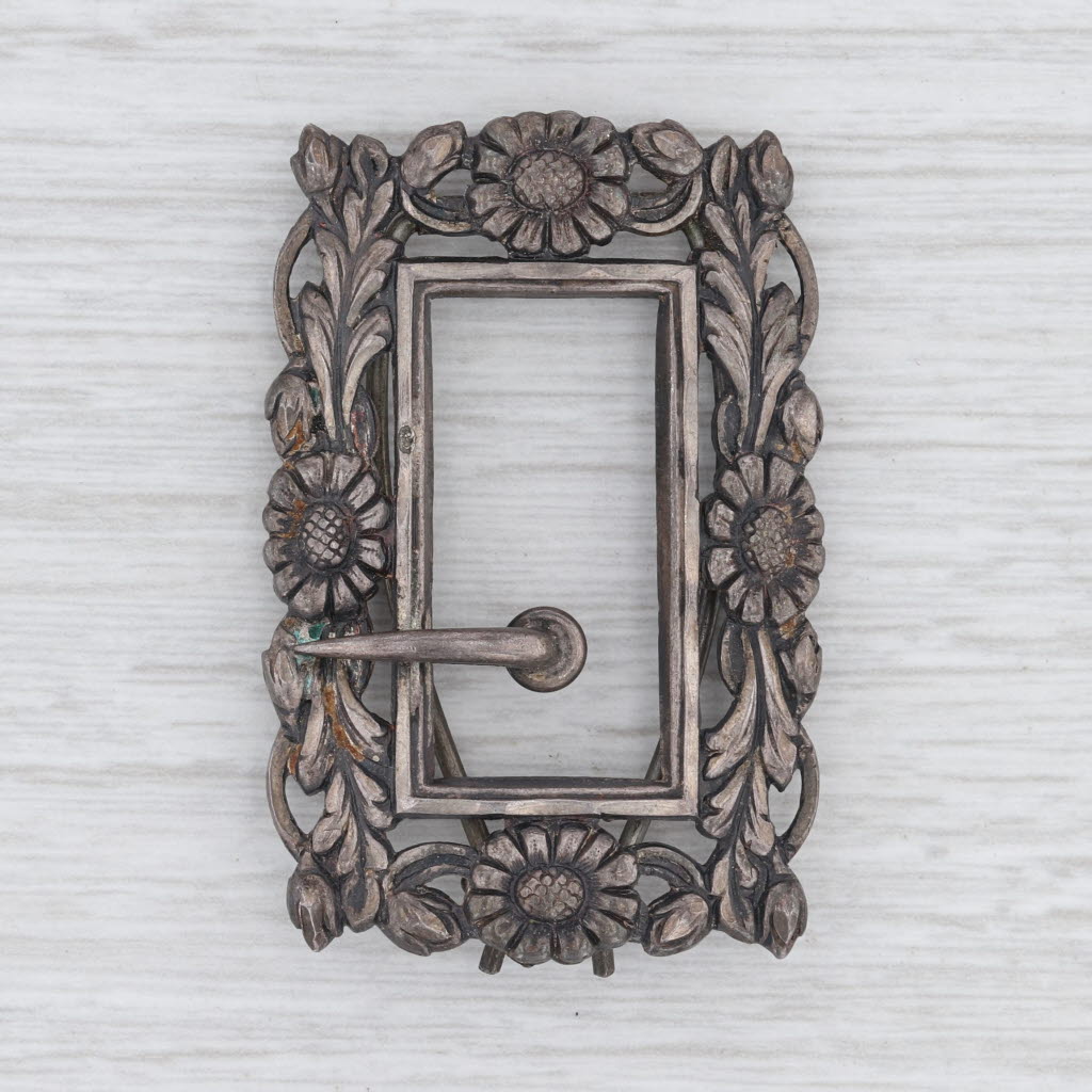 Light Gray Antique Floral Hair Pin Sterling Silver Flower Frame