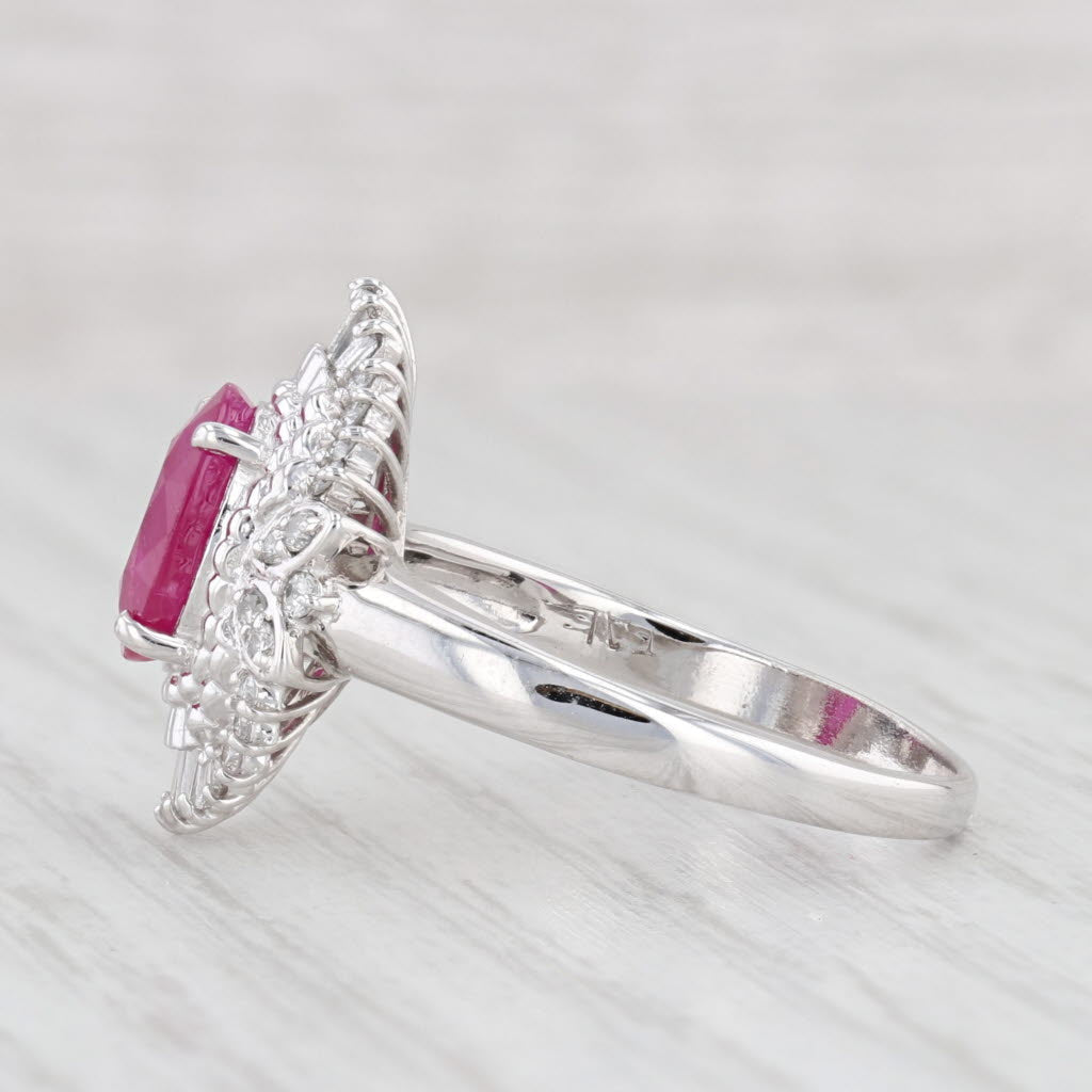 Light Gray 2.47ctw Oval Ruby Diamond Halo Ring 14k White Gold Size 8.75