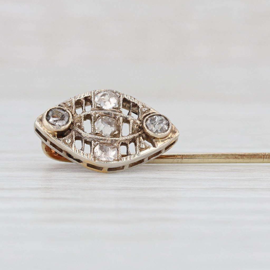 Light Gray Antique 0.34ctw Diamond Stickpin 14k White Yellow Gold Pin