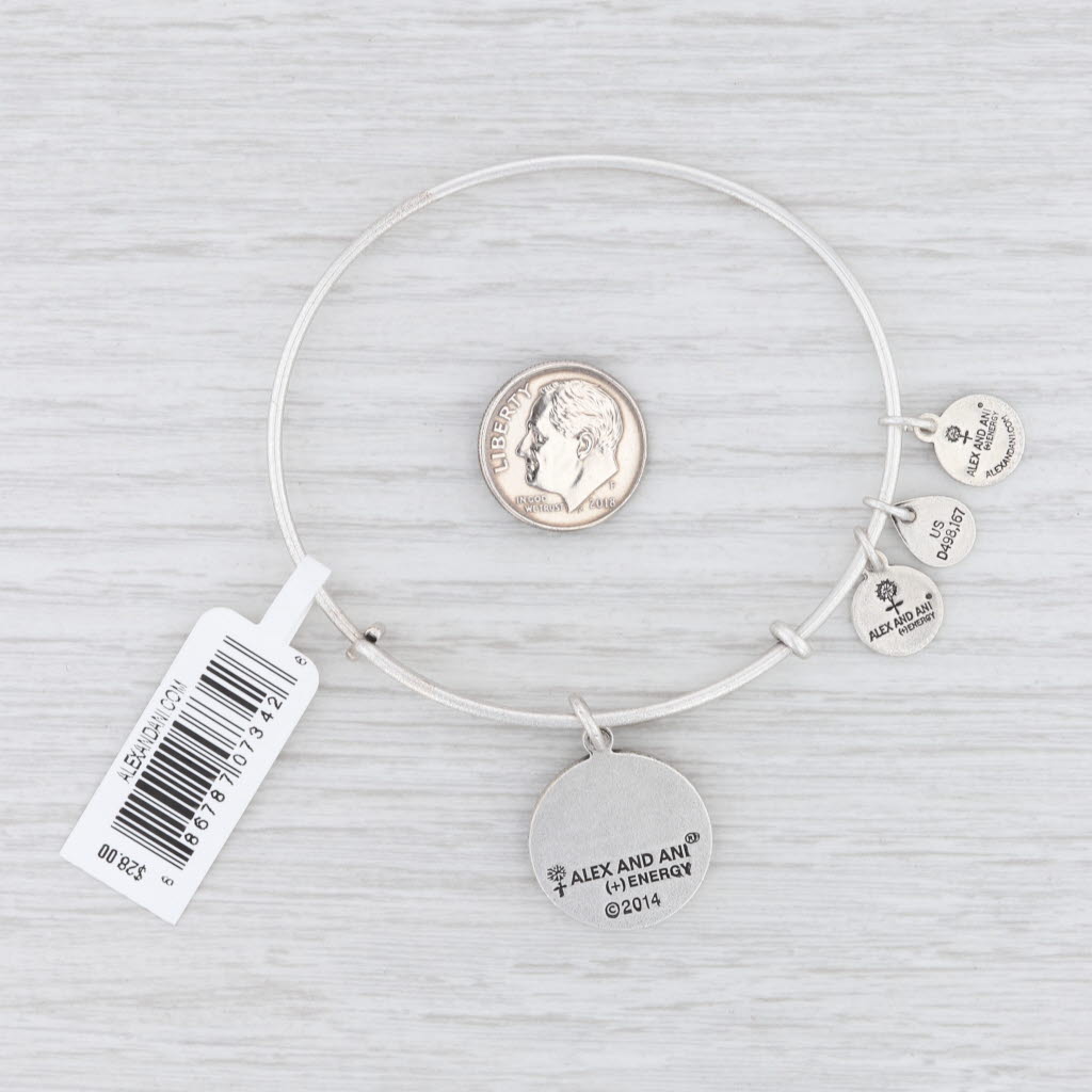 Light Gray New Alex and Ani Initial F Bangle Charm Bracelet Rafaelian Silver Expandable