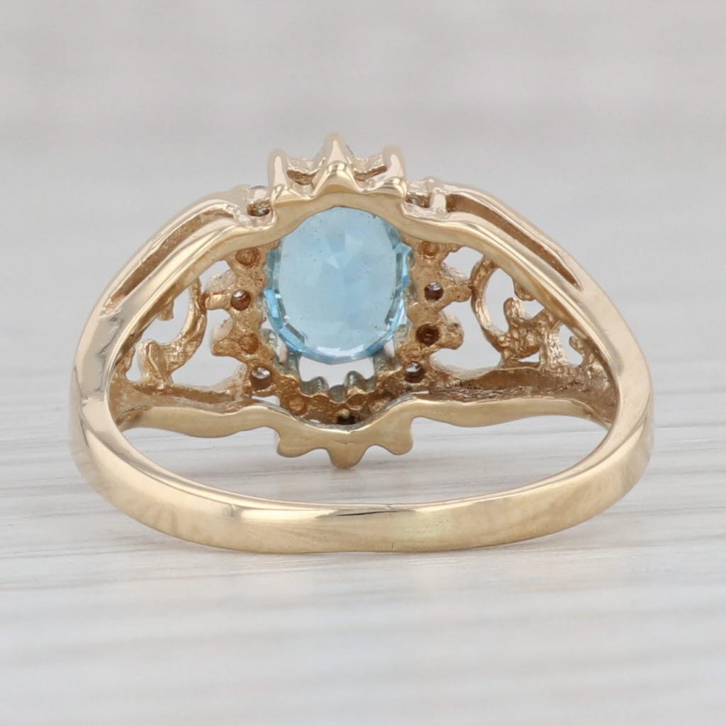 Gray 0.90ct Oval Blue Topaz Diamond Halo Ring 14k Yellow Gold Size 5.25