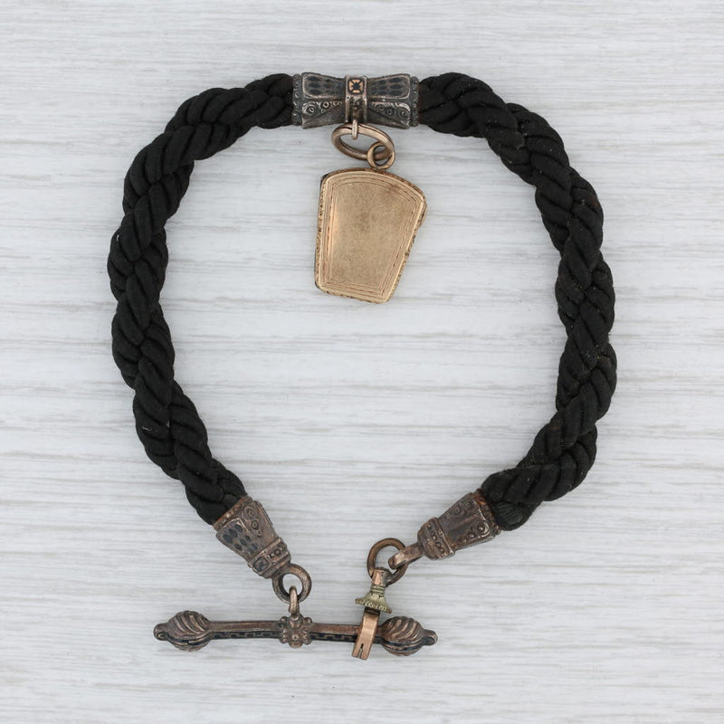 Light Gray Royal Arch Masonic Keystone Locket Bracelet Woven Cord 14k Gold Silver 9.25"