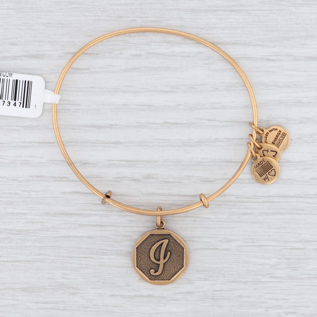 Light Gray New Alex and Ani Initial I Bangle Charm Bracelet Rafaelian Gold Expandable