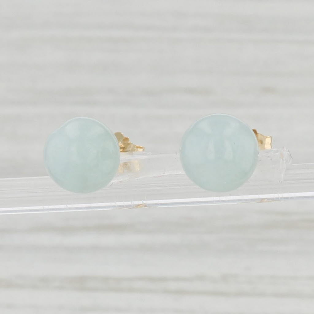 Light Gray Light Green Jadeite Jade Bead Stud Earrings 14k Gold Pierced Studs