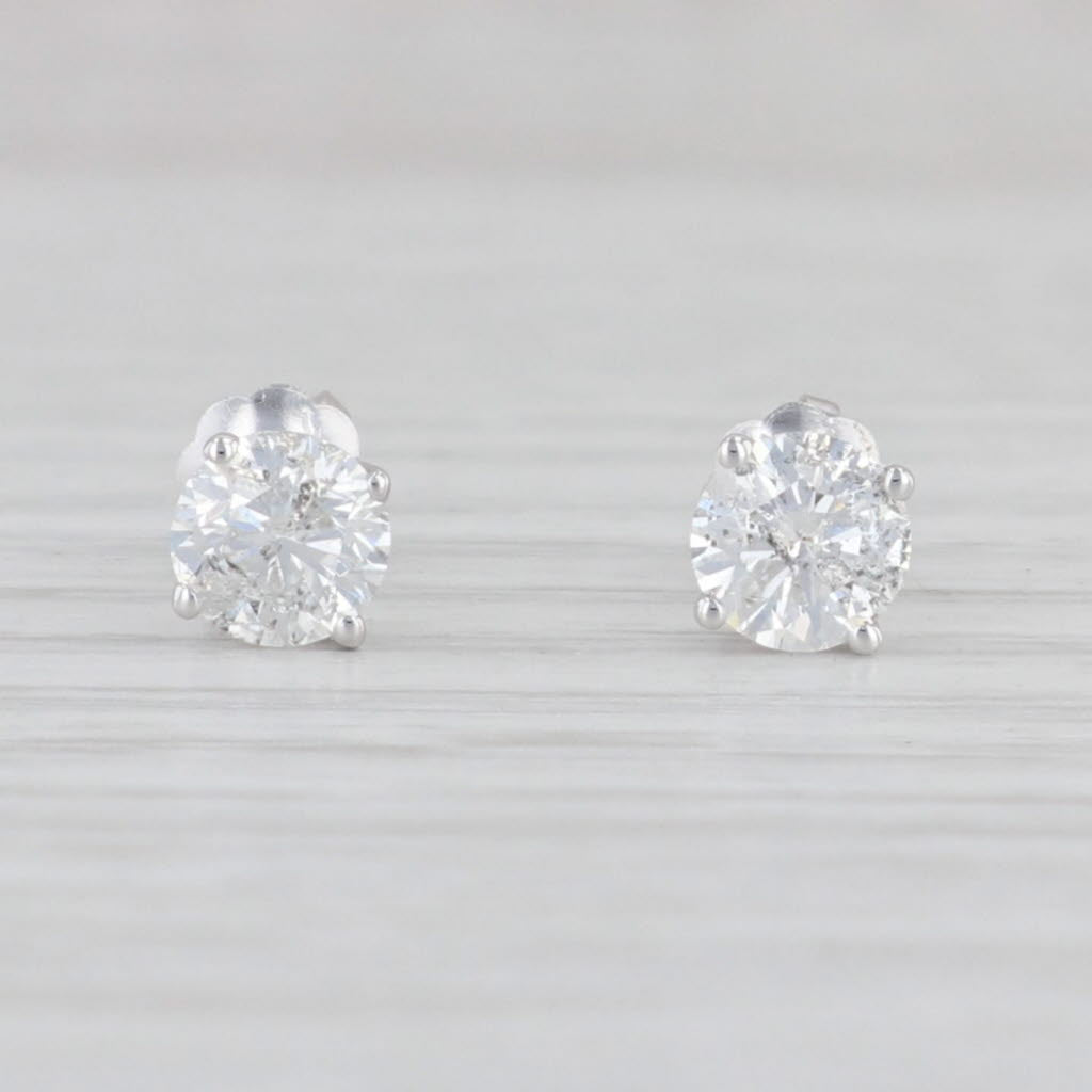 Light Gray 0.98ctw Round Diamond Stud Earrings 14k Gold Solitaire Studs