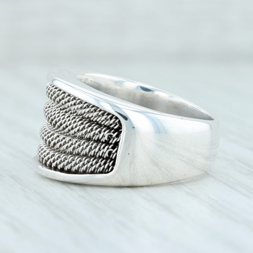 Light Gray Italian Scalloped Mesh Ring Sterling Silver Size 6.75 Statement Band
