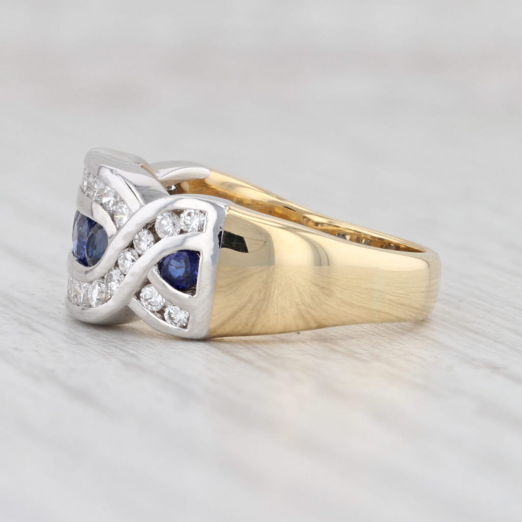 Light Gray 1.1ctw Blue Sapphire White Diamond Ring 18k Gold Platinum Size 5.5