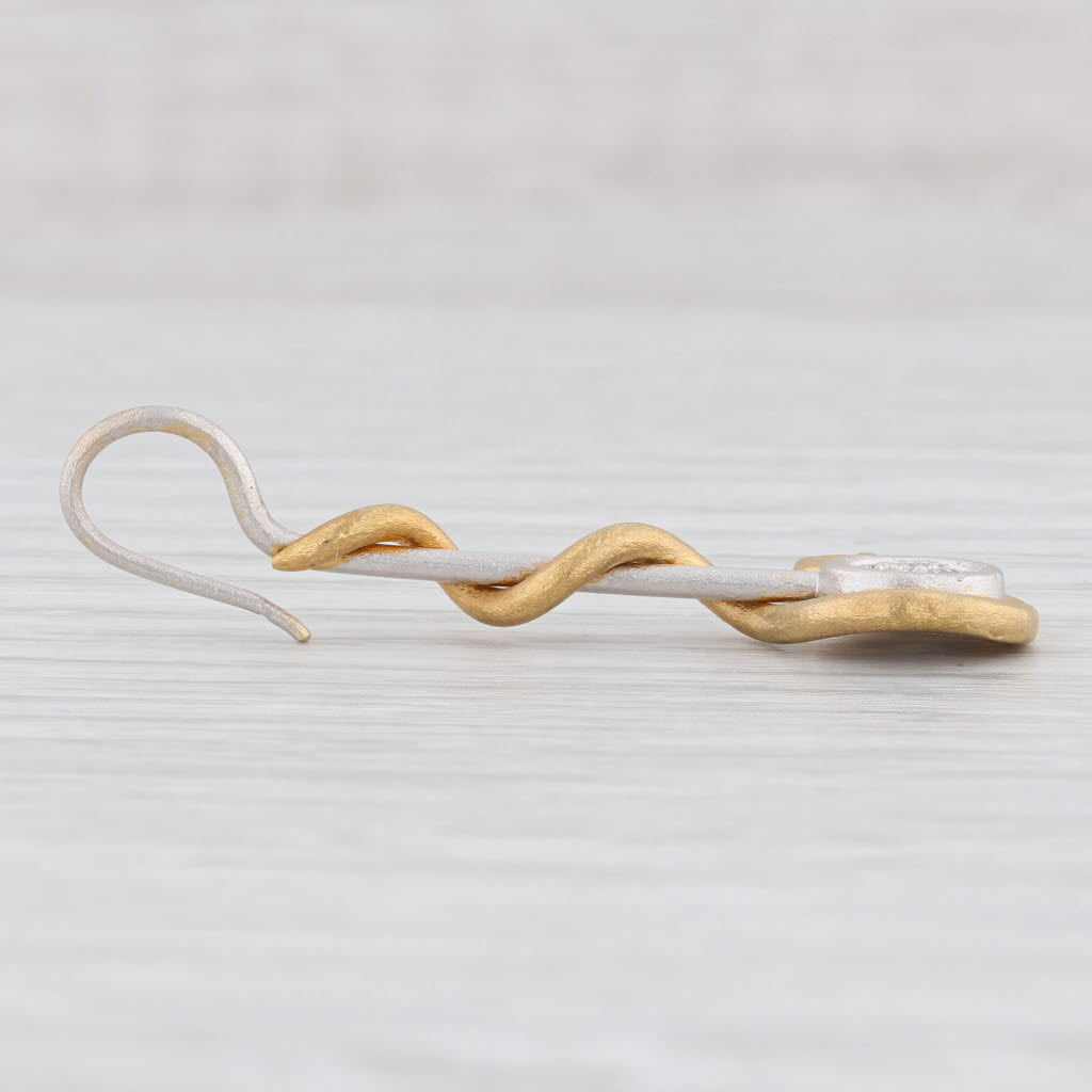 Light Gray Fibula Pendant Diamond 18k Yellow White Gold Abstract Wrap Drop Statement